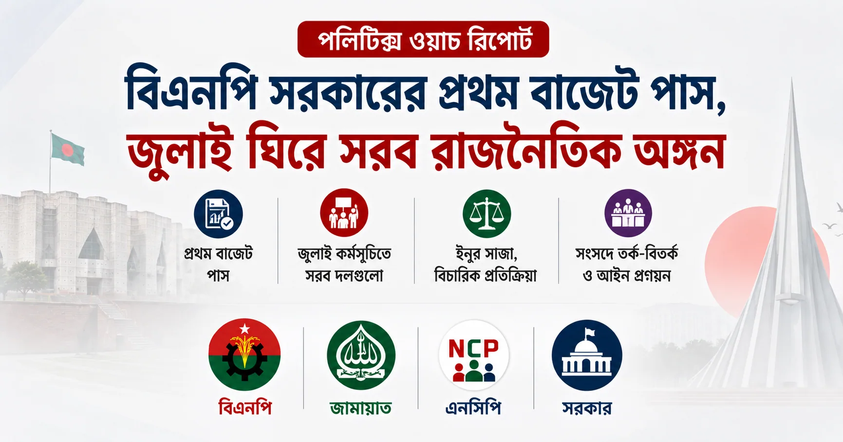 বিএনপি সরকারের প্রথম বাজেট পাস, জুলাই ঘিরে সরব রাজনৈতিক অঙ্গন