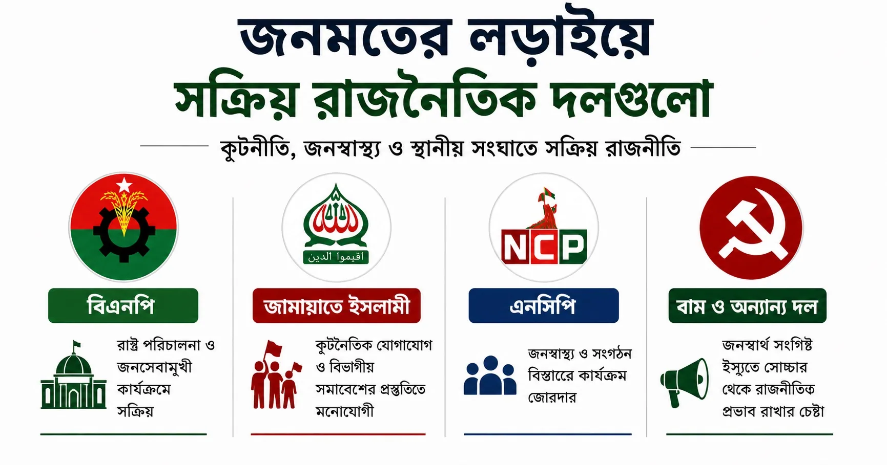ক্ষমতা চর্চায় বিএনপি, জনমুখী ইস্যুতে সক্রিয় বিরোধীরা