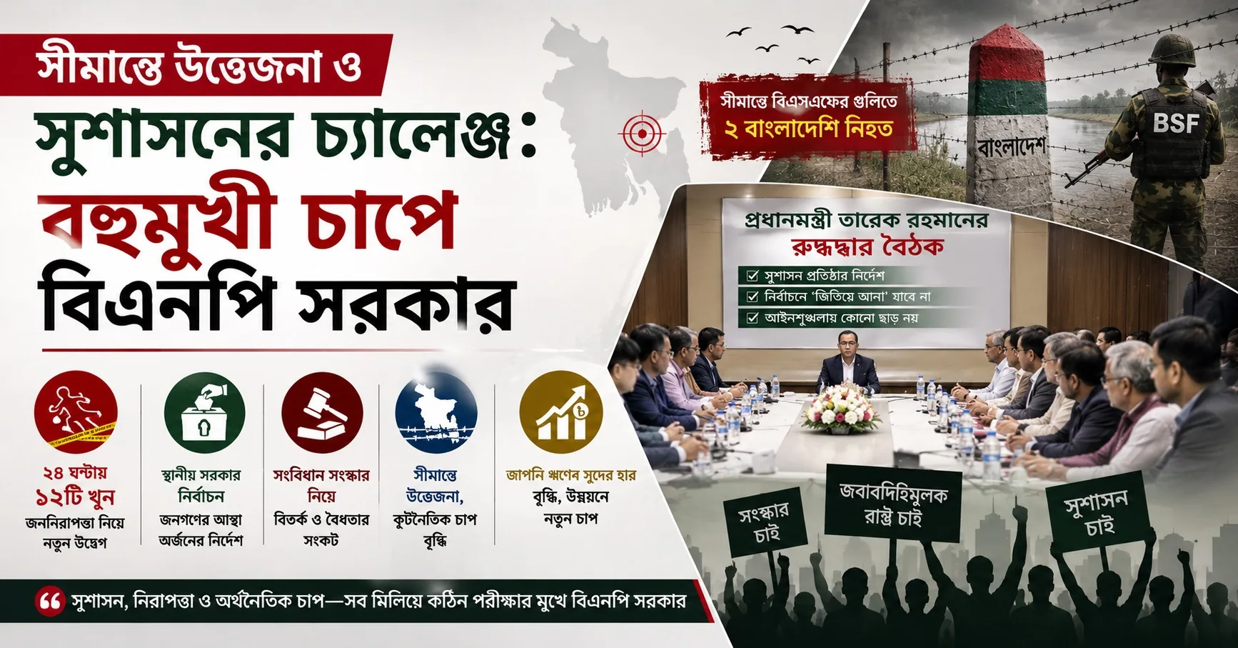 সীমান্তে উত্তেজনা ও সুশাসনের চ্যালেঞ্জ: বহুমুখী চাপে বিএনপি সরকার