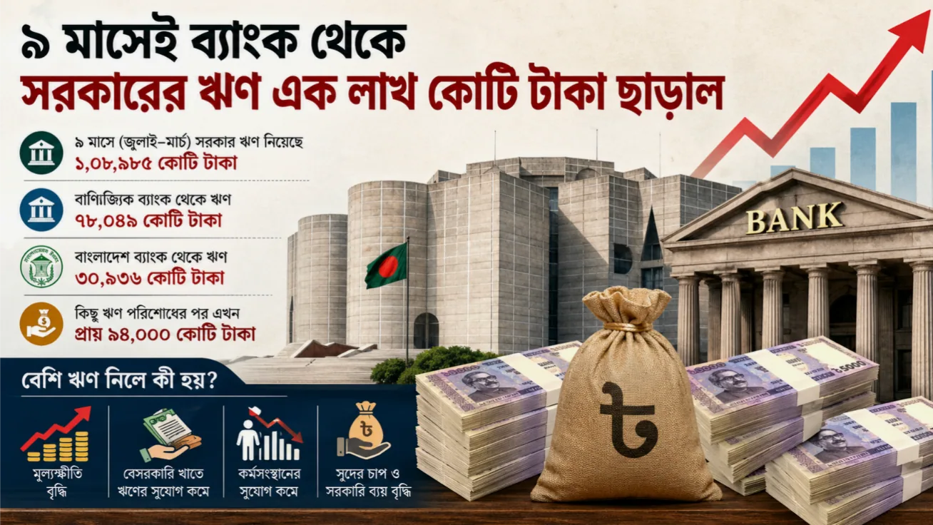 ৯ মাসেই ব্যাংক থেকে সরকারের ঋণ এক লাখ কোটি টাকা ছাড়াল
