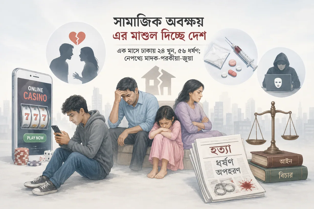এক মাসে ঢাকায় ২৪ খুন, ৫৬ ধর্ষণ; নেপথ্যে মাদক-পরকীয়া-জুয়া